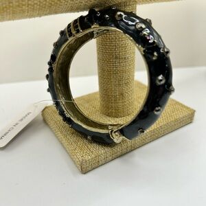 Dark Gray Enamel Hinged Bangle Bracelet